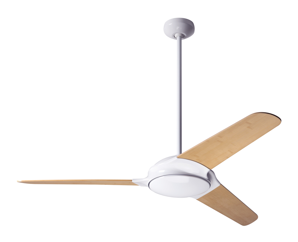 Flow Fan; Gloss White Finish; 52" Bamboo Blades; No Light; Fan Speed and Light Control (2-wire)