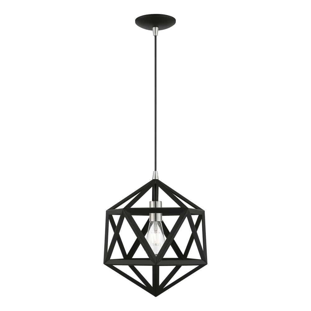 1 Light Black with Brushed Nickel Accents Pendant