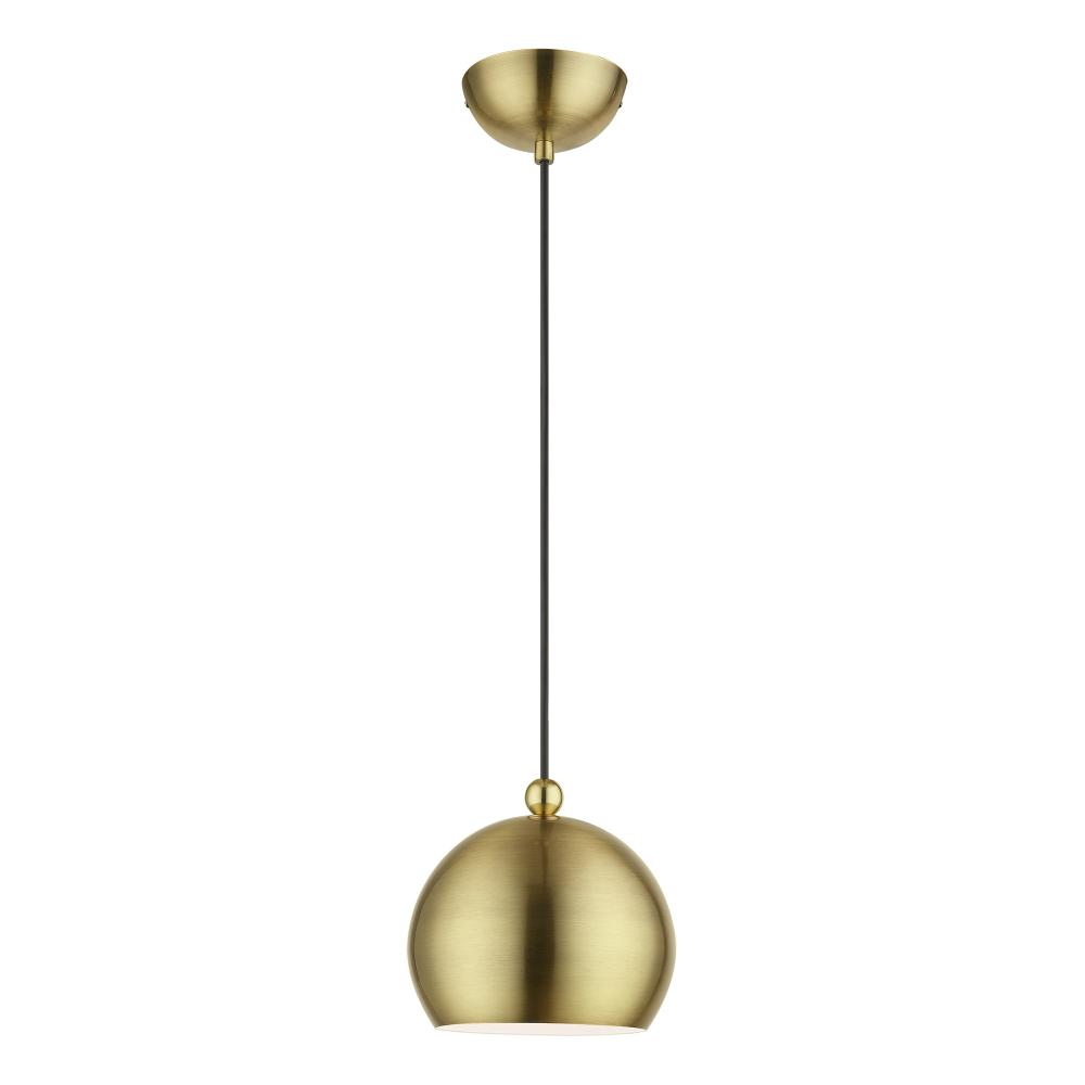 1 Light Antique Brass with Polished Brass Accents Globe Mini Pendant