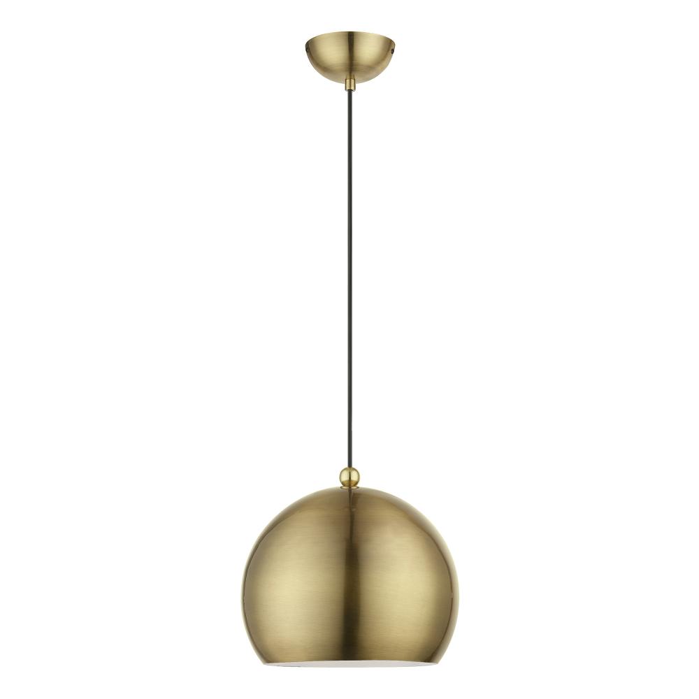 1 Light Antique Brass with Polished Brass Accents Globe Pendant