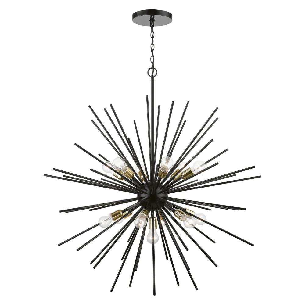 13 Light Shiny Black with Polished Brass Accents Extra Large Foyer Chandelier