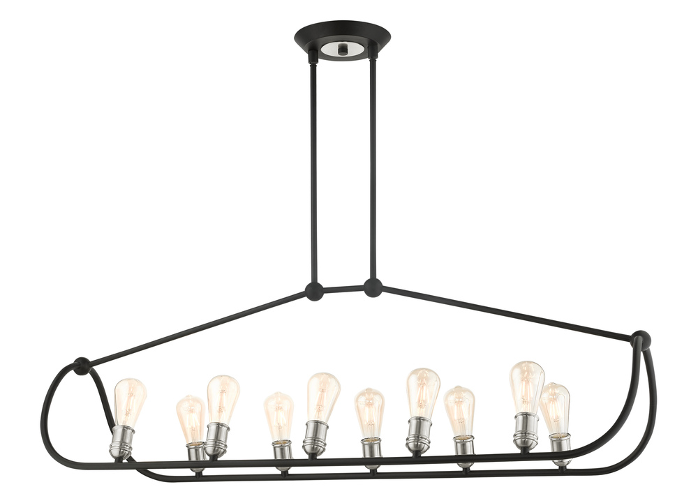 10 Lt Textured Black with Brushed Nickel Accents Linear Chandelier