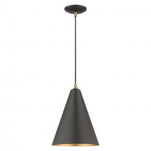 Livex Lighting 41492-07 - 1 Light Bronze Cone Pendant with Antique Brass Accents