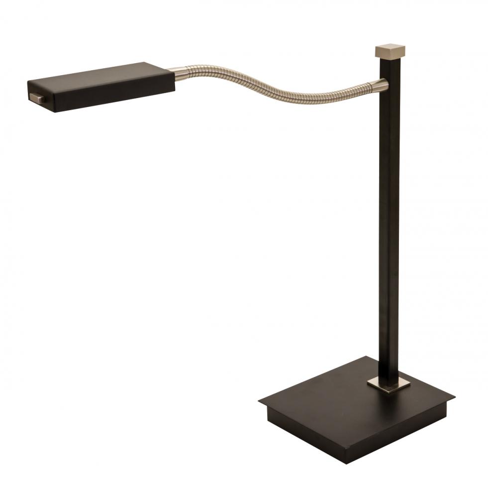 17.5" Lewis LED Gooseneck Table Lamps in Black with Satin Nickel