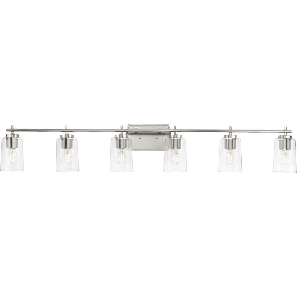Adley Collection Six-Light New Traditional Brushed Nickel Clear Glass Bath Vanity Light