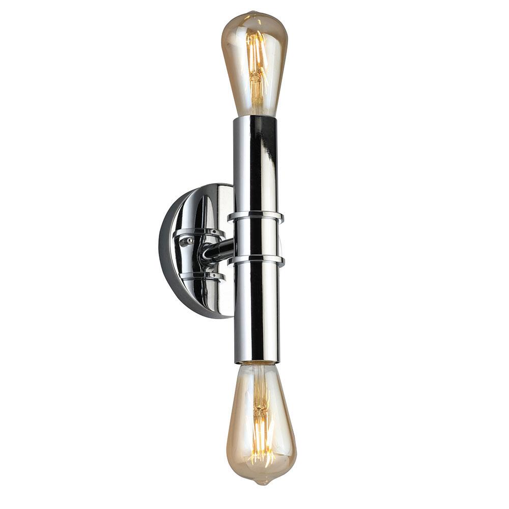 2x60W bath/vanity light with a chrome finish and open bulbs