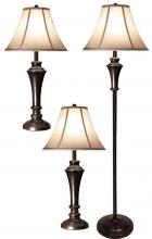 Style Craft PG8018-DS - A set of two aged bronze steel table lamps and one aged bronze steel club floor lamp with beige fabr