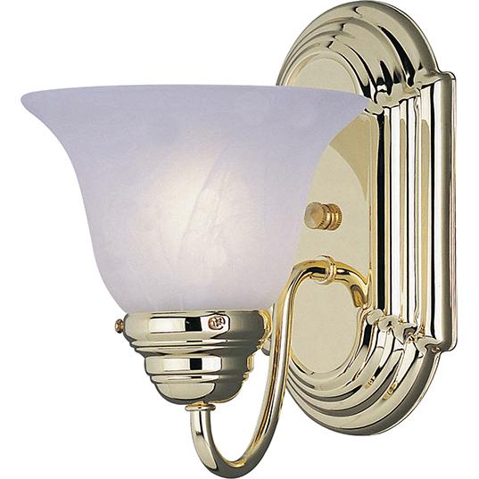 One Light Polished Brass Marble Glass Bathroom Sconce