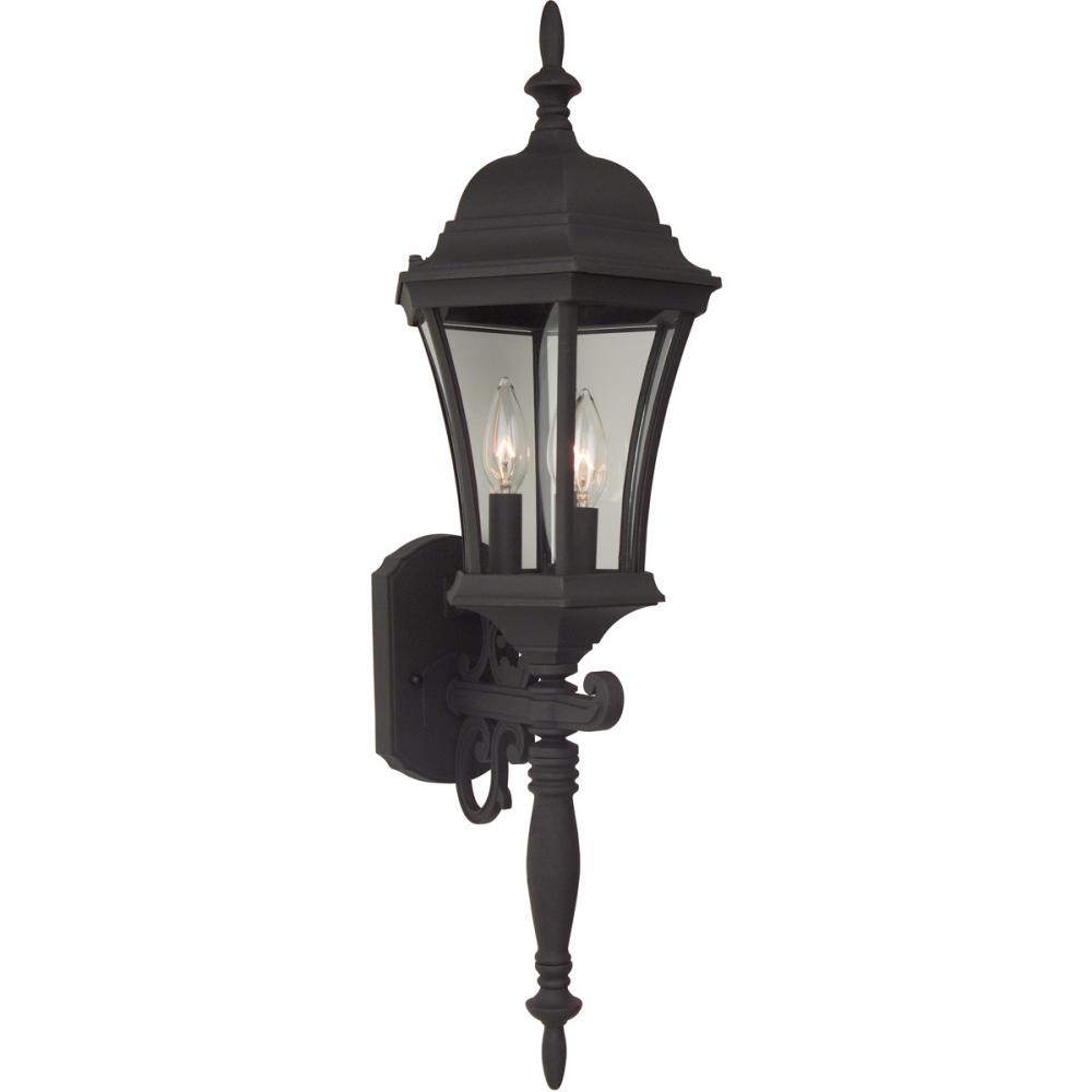 Curved Glass Cast 3 Light Large Outdoor Wall Lantern in Textured Black