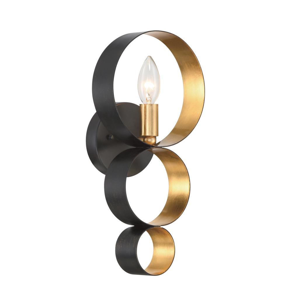 1 Light Bronze & Gold Sphere Sconce
