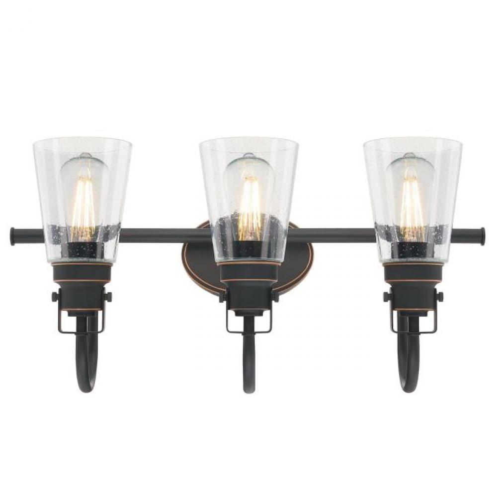 3 Light Wall Fixture Oil Rubbed Bronze Finish with Highlights Clear Seeded Glass