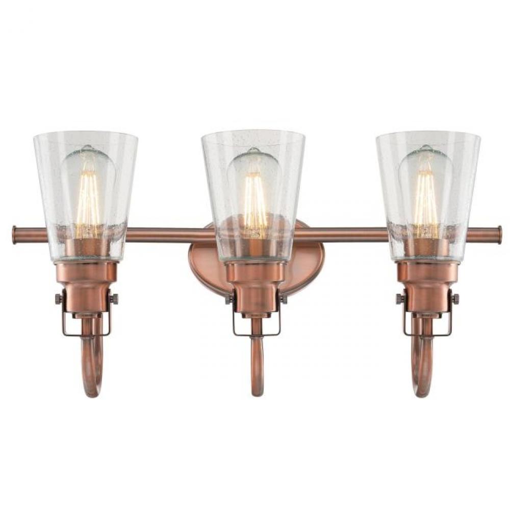 3 Light Wall Fixture Washed Copper Finish Clear Seeded Glass