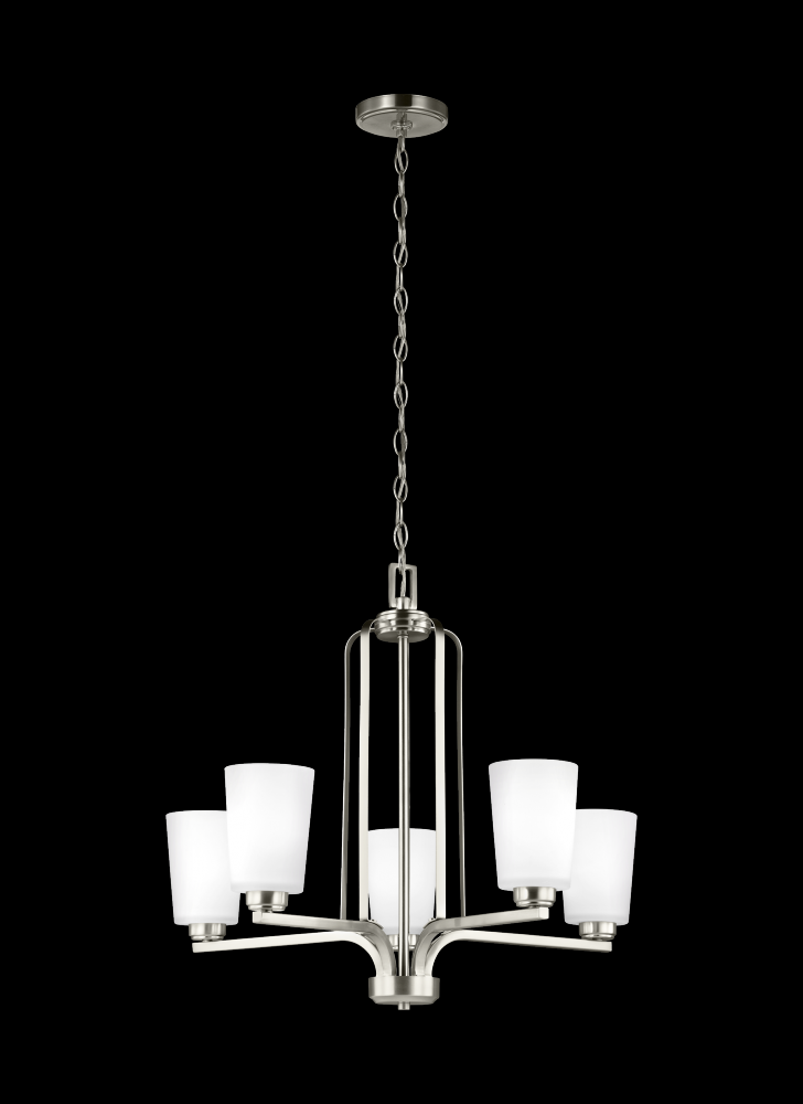 Franport transitional 5-light indoor dimmable ceiling chandelier pendant light in brushed nickel sil