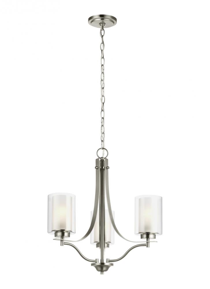 Elmwood Park traditional 3-light indoor dimmable ceiling chandelier pendant light in brushed nickel