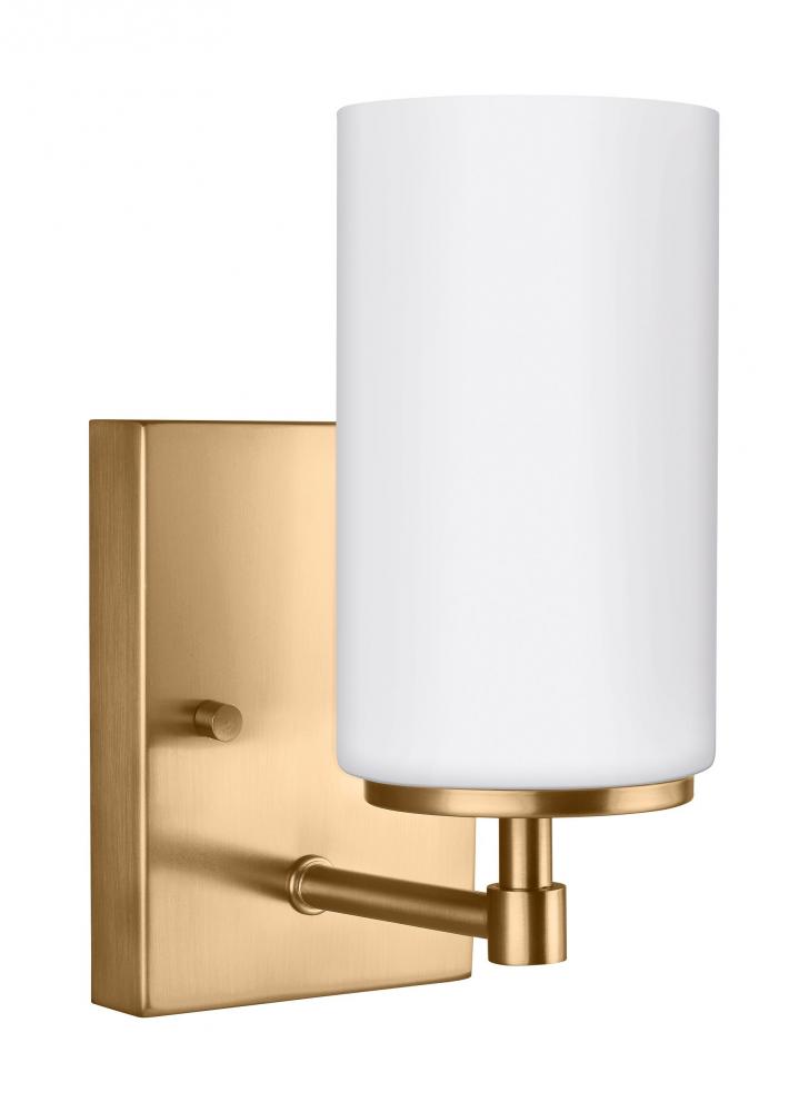 Alturas contemporary 1-light indoor dimmable bath vanity wall sconce in satin brass gold finish with