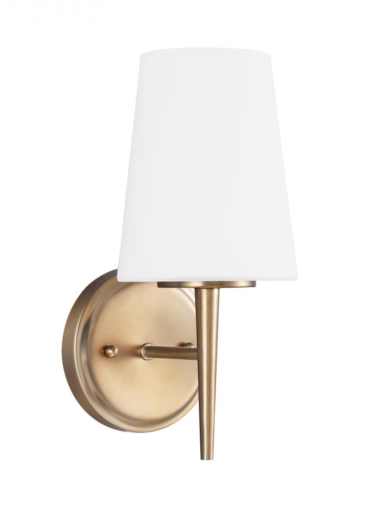 Driscoll contemporary 1-light indoor dimmable bath vanity wall sconce in satin brass gold finish wit