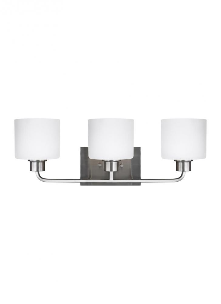 Canfield modern 3-light LED indoor dimmable bath vanity wall sconce in brushed nickel silver finish