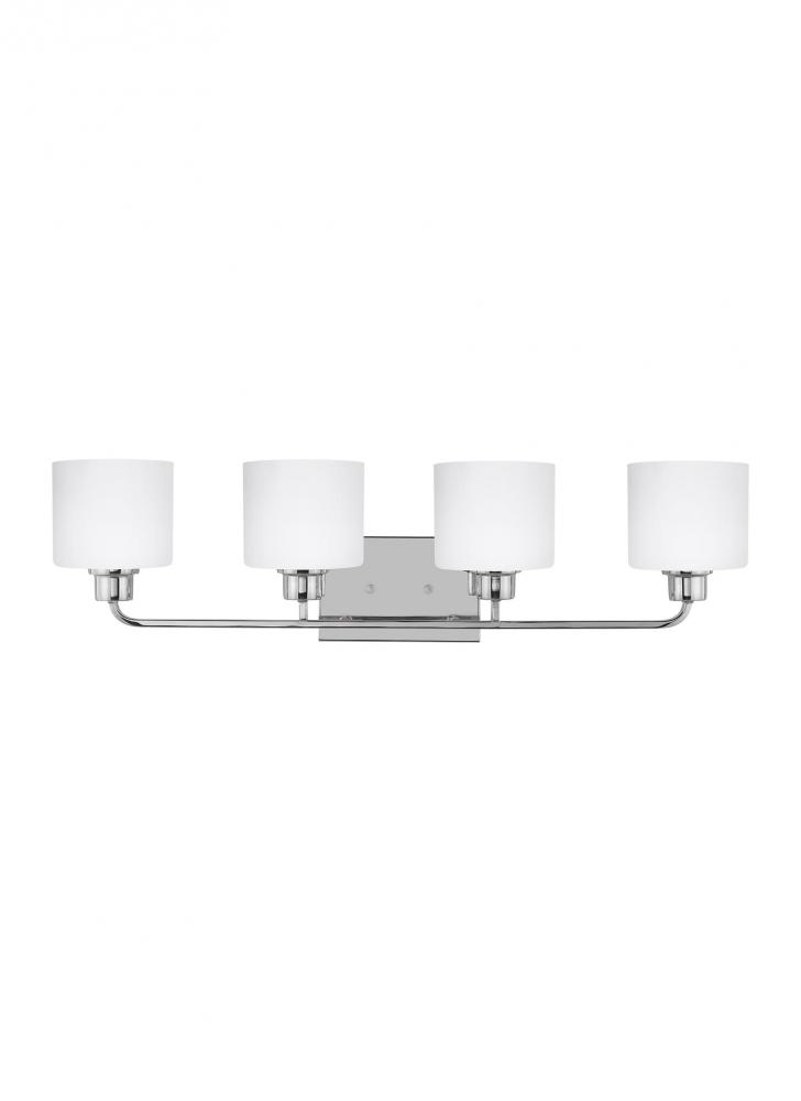 Canfield modern 4-light indoor dimmable bath vanity wall sconce in chrome silver finish with etched