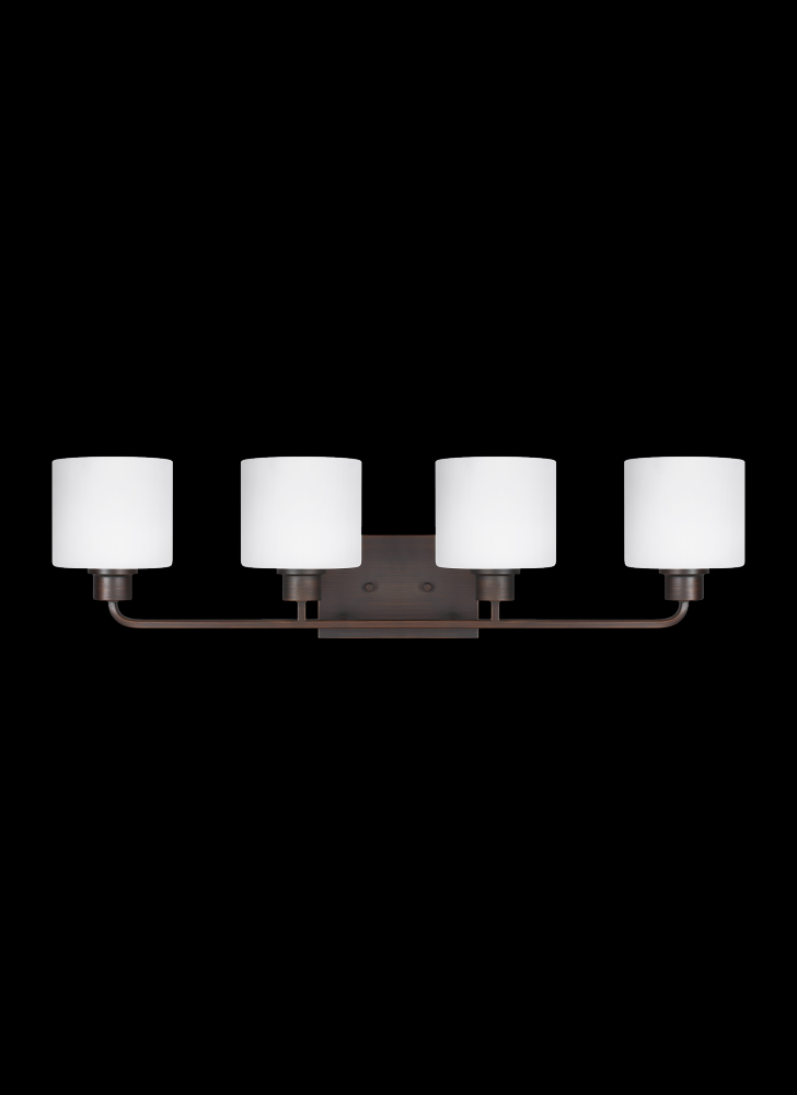 Canfield modern 4-light indoor dimmable bath vanity wall sconce in bronze finish with etched white i