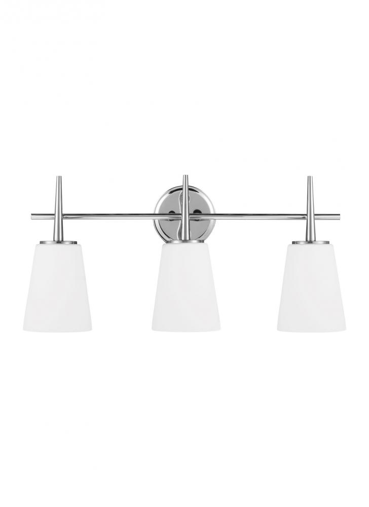 Driscoll contemporary 3-light indoor dimmable bath vanity wall sconce in chrome silver finish with c