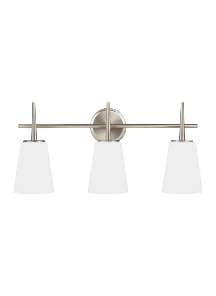 Driscoll contemporary 3-light indoor dimmable bath vanity wall sconce in brushed nickel silver finis