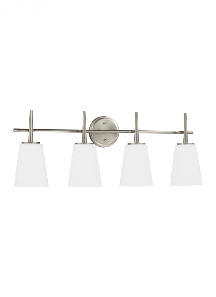 Driscoll contemporary 4-light indoor dimmable bath vanity wall sconce in brushed nickel silver finis