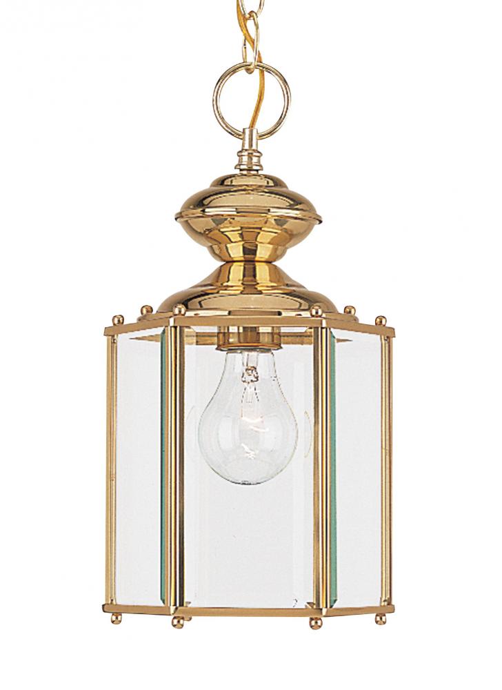 Classico traditional 1-light outdoor exterior semi-flush convertible ceiling pendant in polished bra