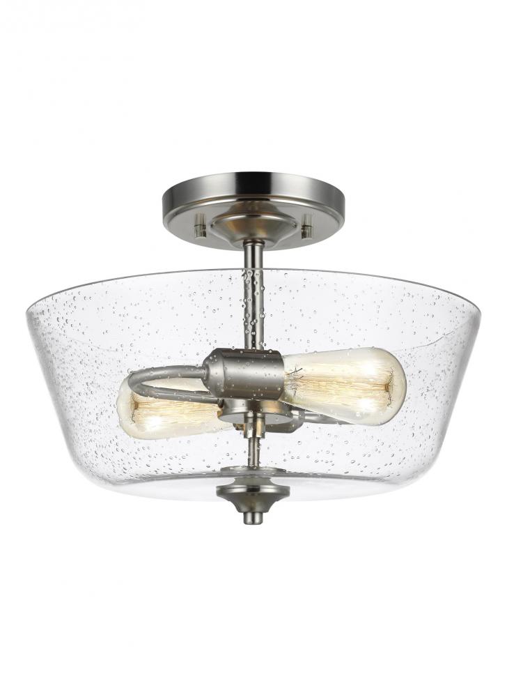 Belton transitional 2-light indoor dimmable ceiling semi-flush mount in brushed nickel silver finish