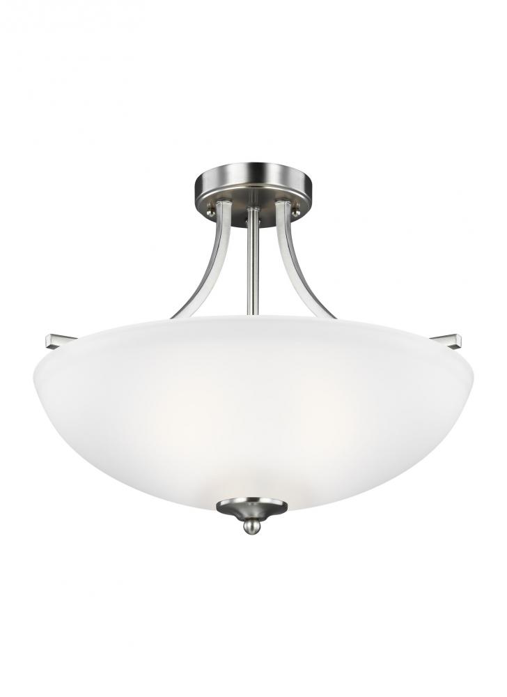Geary transitional 3-light indoor dimmable ceiling flush mount fixture in brushed nickel silver fini