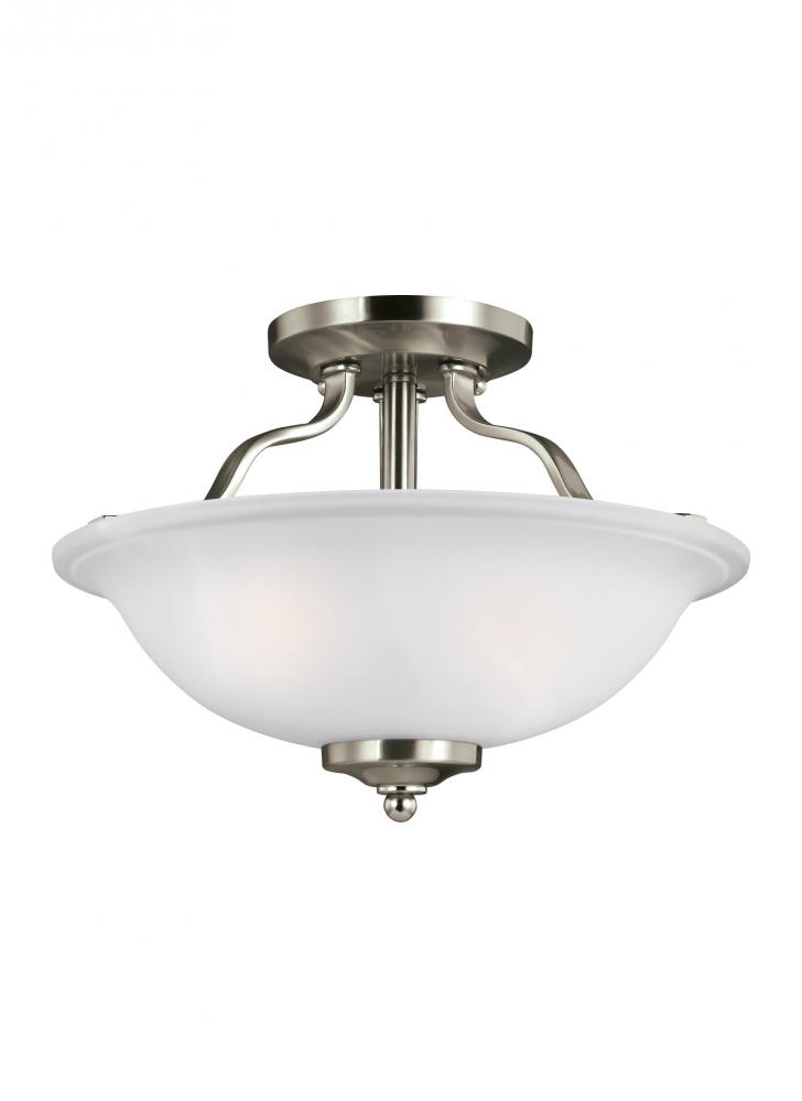 Emmons traditional 2-light indoor dimmable ceiling semi-flush mount in brushed nickel silver finish