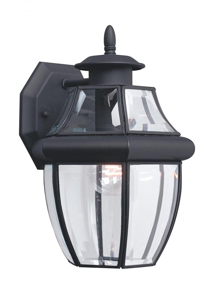 Lancaster traditional 1-light outdoor exterior medium wall lantern sconce in black finish with clear