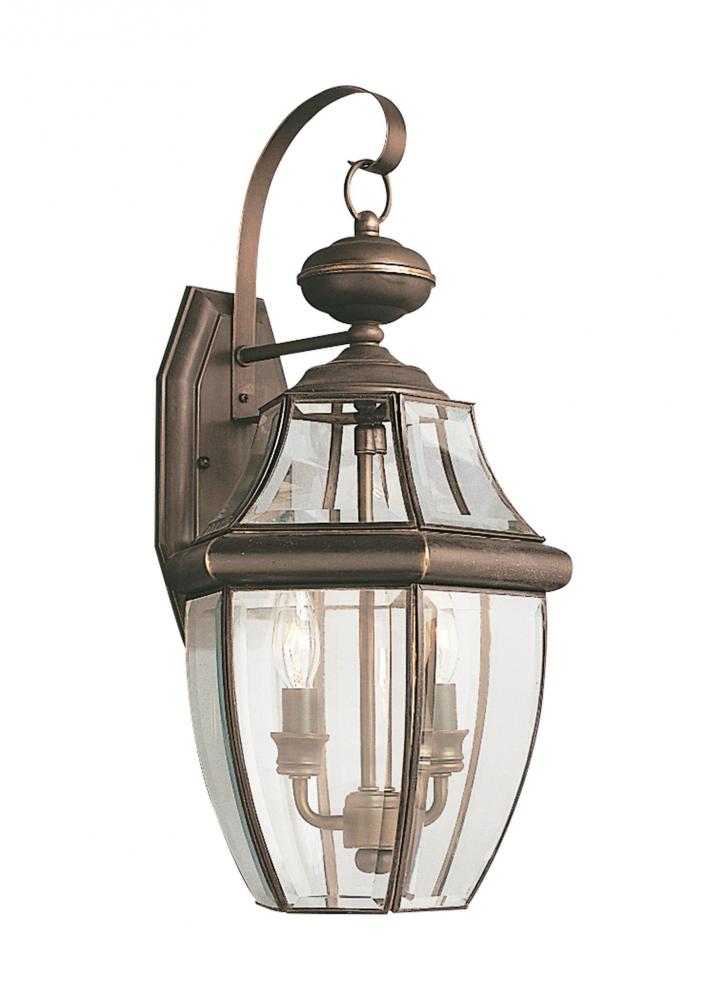 Lancaster traditional 2-light outdoor exterior wall lantern sconce in antique bronze finish with cle