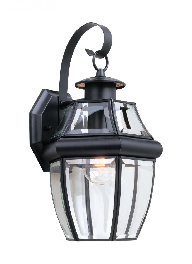 Lancaster traditional 1-light outdoor exterior large wall lantern sconce in black finish with clear