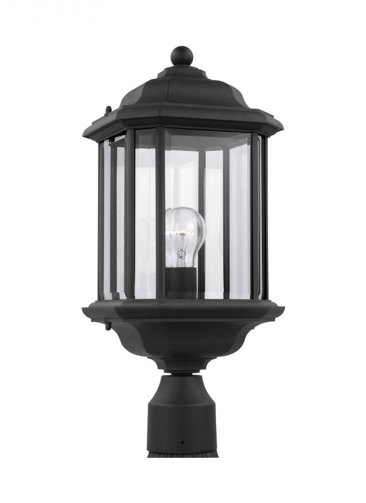 Kent traditional 1-light outdoor exterior post lantern in black finish with clear beveled glass pane