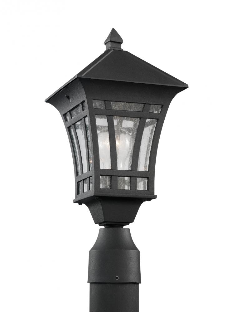 Herrington transitional 1-light outdoor exterior post lantern in black finish with clear seeded glas