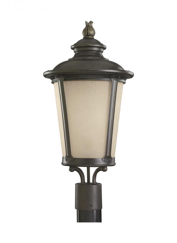 Cape May traditional 1-light outdoor exterior post lantern in burled iron grey finish with etched li