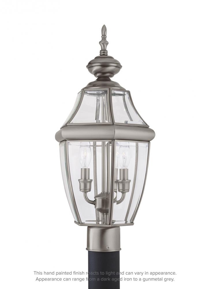 Lancaster traditional 2-light outdoor exterior post lantern in antique brushed nickel silver finish
