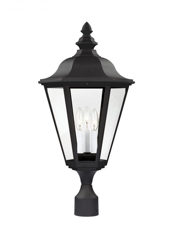 Brentwood traditional 3-light outdoor exterior post lantern in black finish with clear glass panels