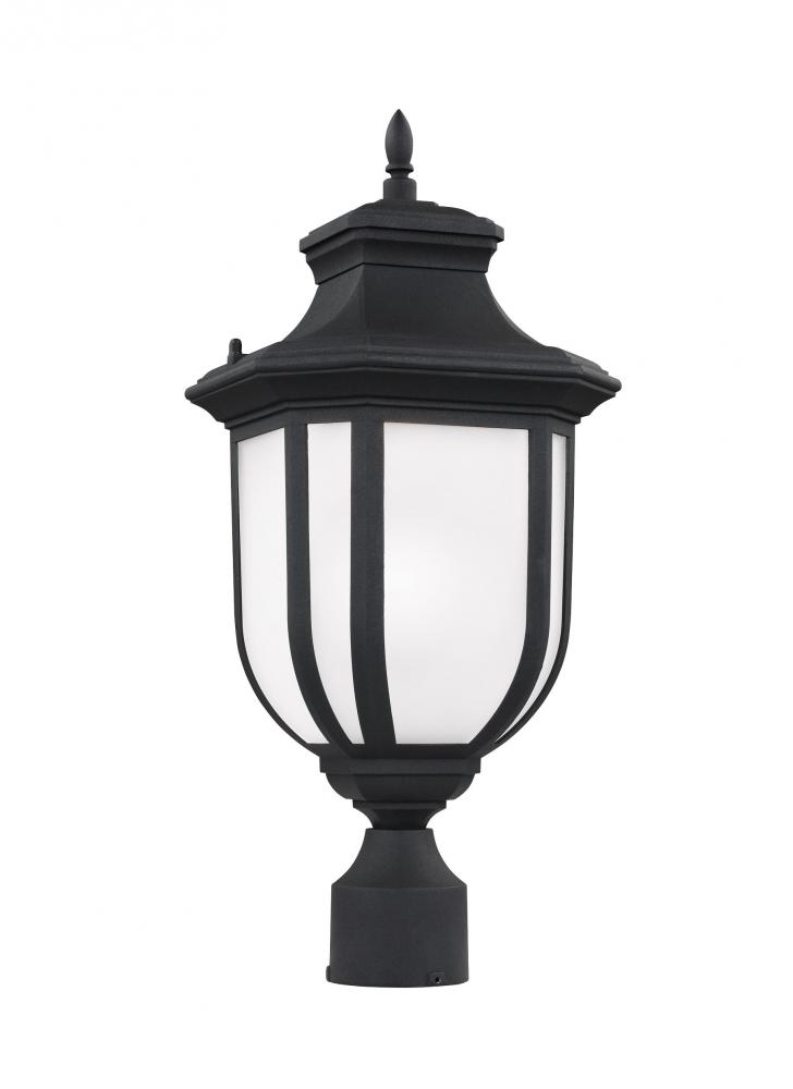 Childress traditional 1-light outdoor exterior post lantern in black finish with satin etched glass