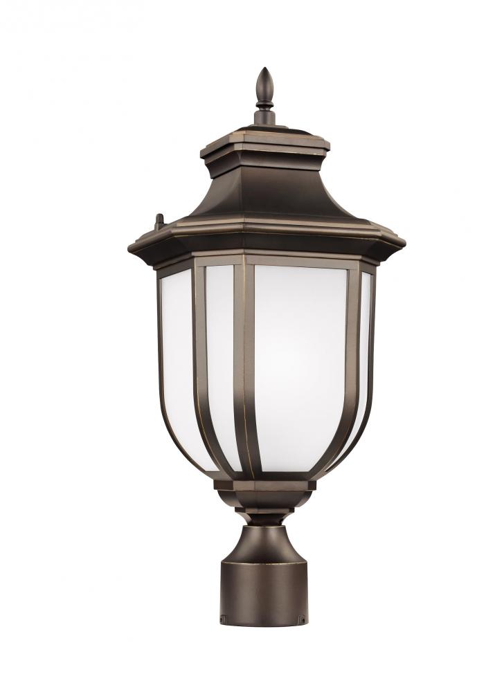 Childress traditional 1-light outdoor exterior post lantern in antique bronze finish with satin etch