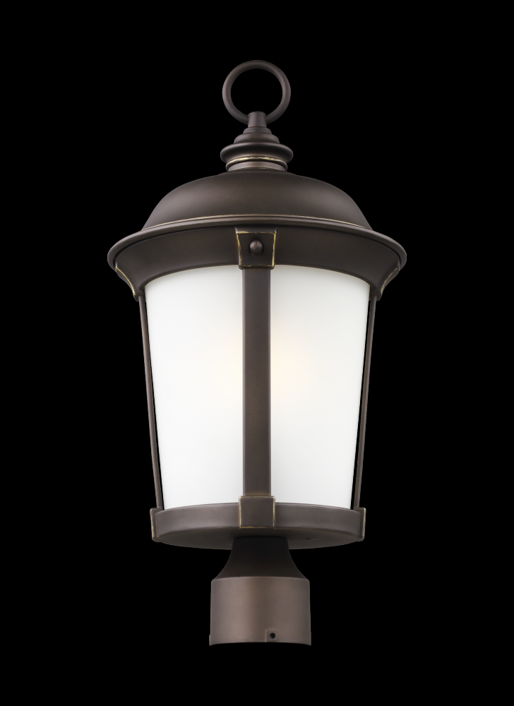 Calder traditional 1-light outdoor exterior post lantern in antique bronze finish with satin etched