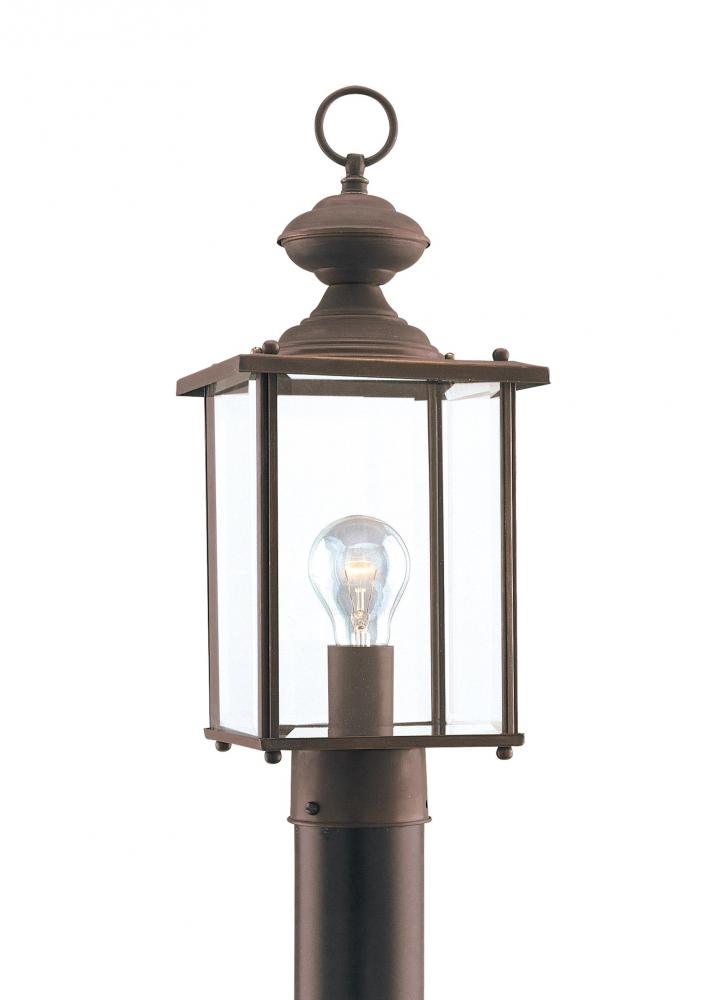 Jamestowne transitional 1-light outdoor exterior post lantern in antique bronze finish with clear be