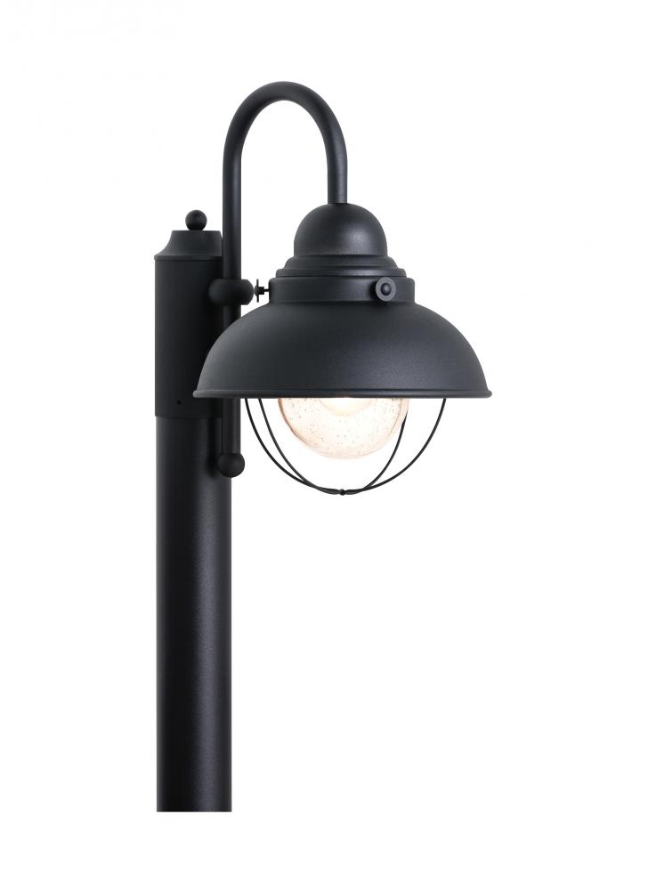 Sebring transitional 1-light outdoor exterior post lantern in black finish with clear seeded glass d