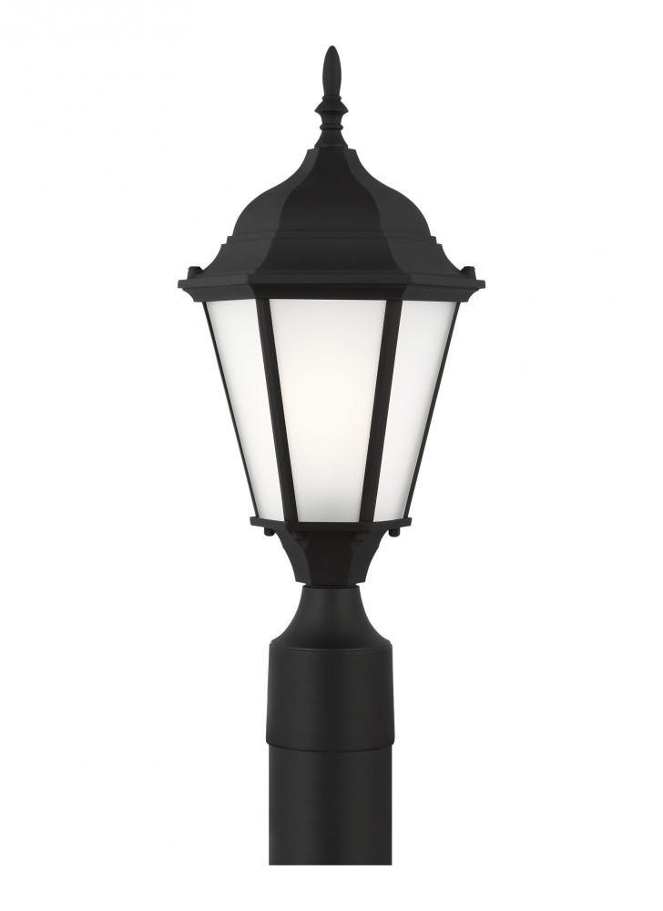 Bakersville traditional 1-light outdoor exterior post lantern in black finish with satin etched glas