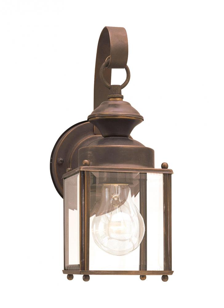 Jamestowne transitional 1-light small outdoor exterior wall lantern in antique bronze finish with cl
