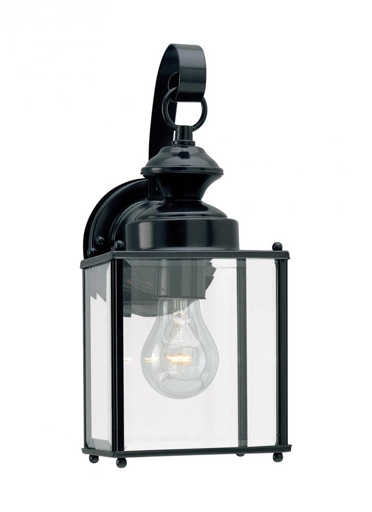 Jamestowne transitional 1-light medium outdoor exterior wall lantern in black finish with clear beve