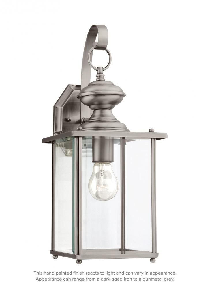 Jamestowne transitional 1-light large outdoor exterior wall lantern in antique brushed nickel silver