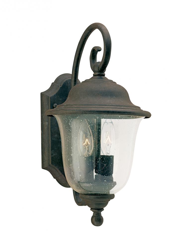 Trafalgar traditional 2-light medium outdoor exterior wall lantern sconce in oxidized bronze finish