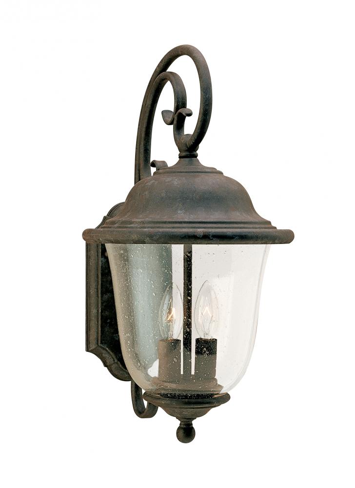 Trafalgar traditional 2-light outdoor exterior large wall lantern sconce in oxidized bronze finish w