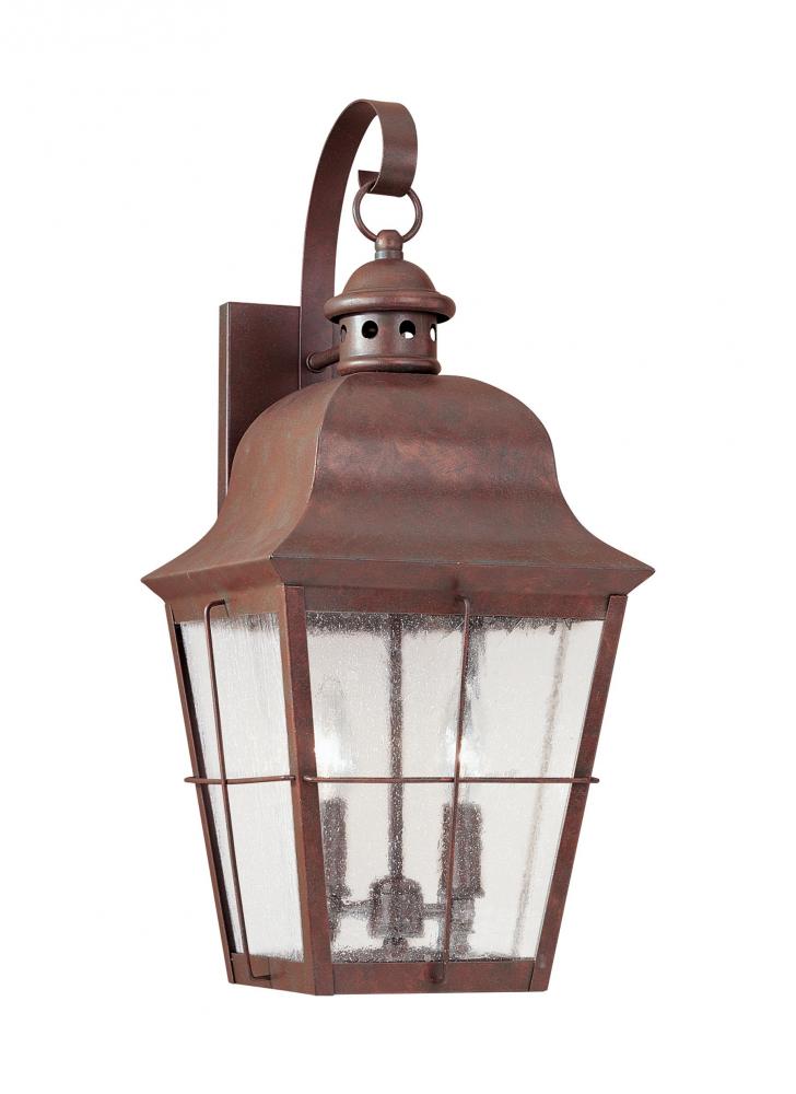 Chatham traditional 2-light outdoor exterior wall lantern sconce in weathered copper finish with cle